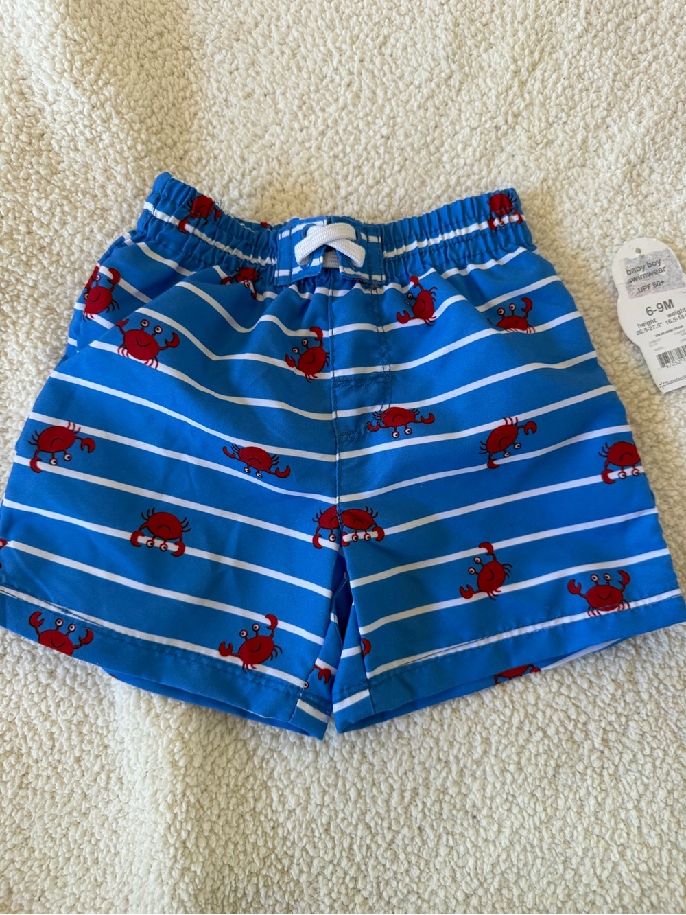 Red & Blue nautical Crab Stripe infant Swim Trunks 6-9 month new!